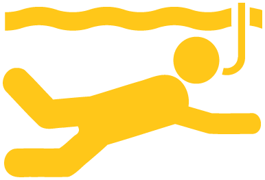 A snorkel tube extends from the head, and wavy lines above suggest water